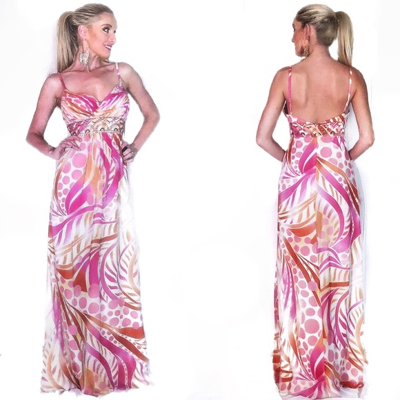 Adrianna Papell Dresses & Skirts - Pink Orange Pattern Adrianna Papell Prom Dress
